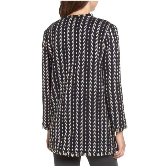 Cupcakes and Cashmere Tweed Fringed Knit Coat Navy Black White Fringe Size Small - Picture 3 of 11